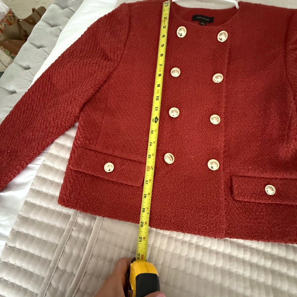Ann Taylor Textured Red Blazer with Button Accents